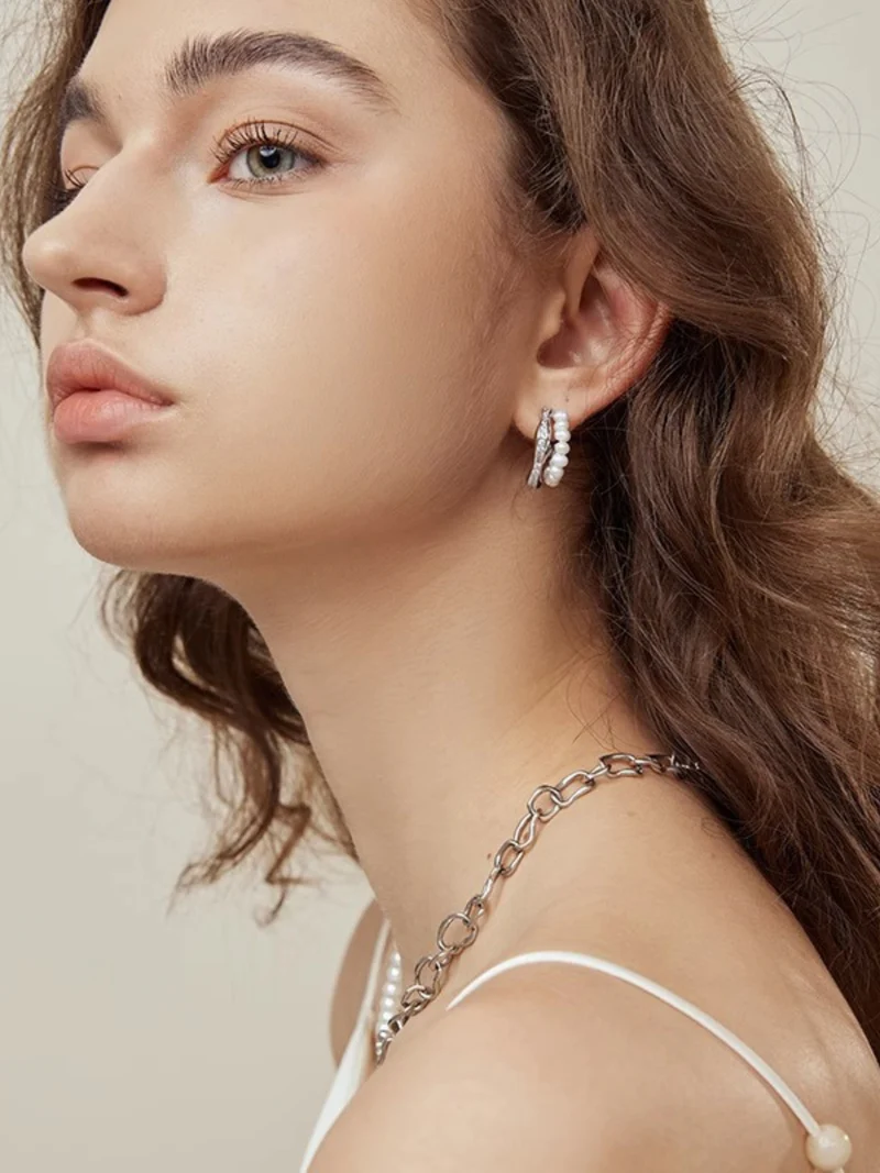 Pearl & Crystal Detail Hoop Earrings