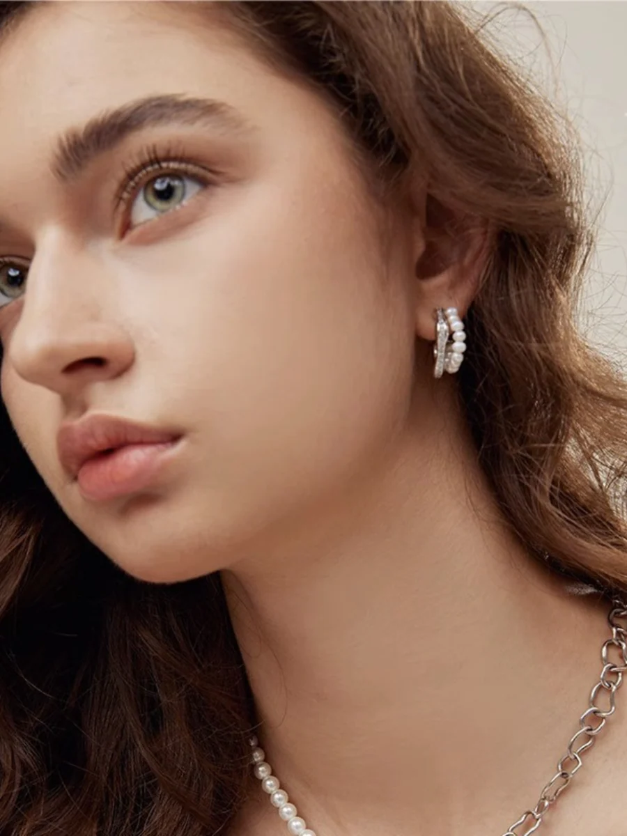 Pearl & Crystal Detail Hoop Earrings